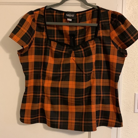Collectif 4X pumpkin plaid Top - Picture 10 of 12